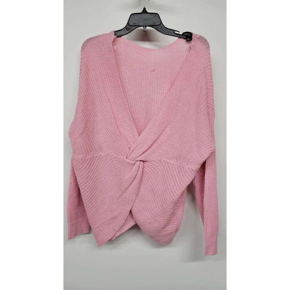 INNER CIRCLE Wear 2 Way Ribbed Pink Twist Front Sweater, Large